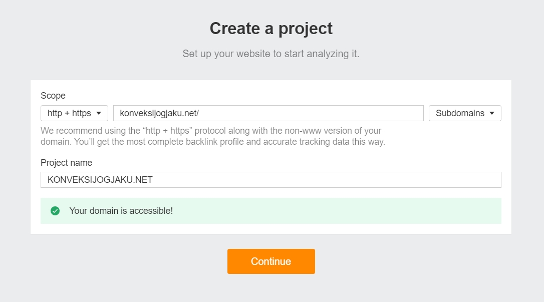 Buat Poject Ahrefs Webmasters Tools