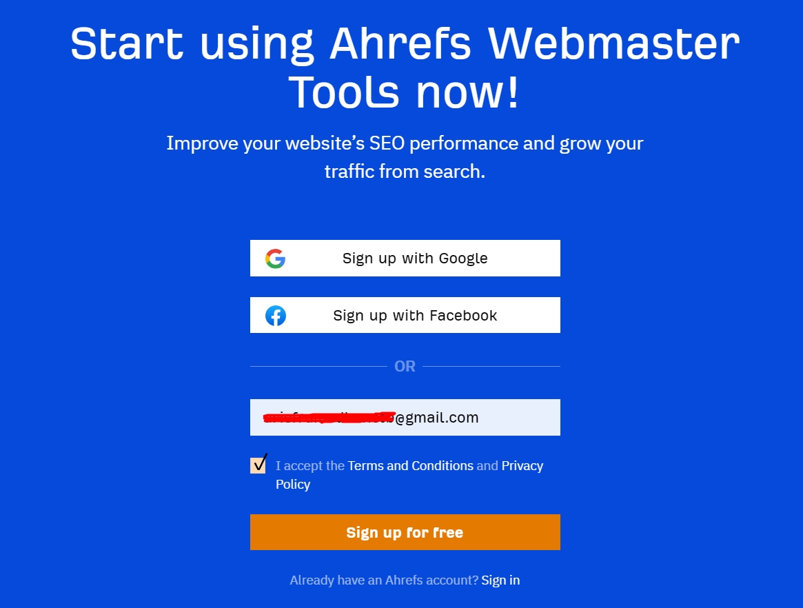 Daftar Ahrefs Webmasters Tools