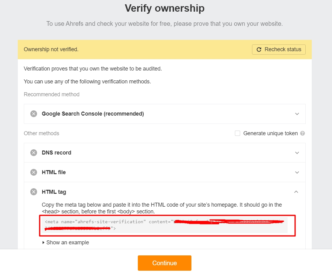 Verifikasi Ownership Ahrefs Webmasters Tools